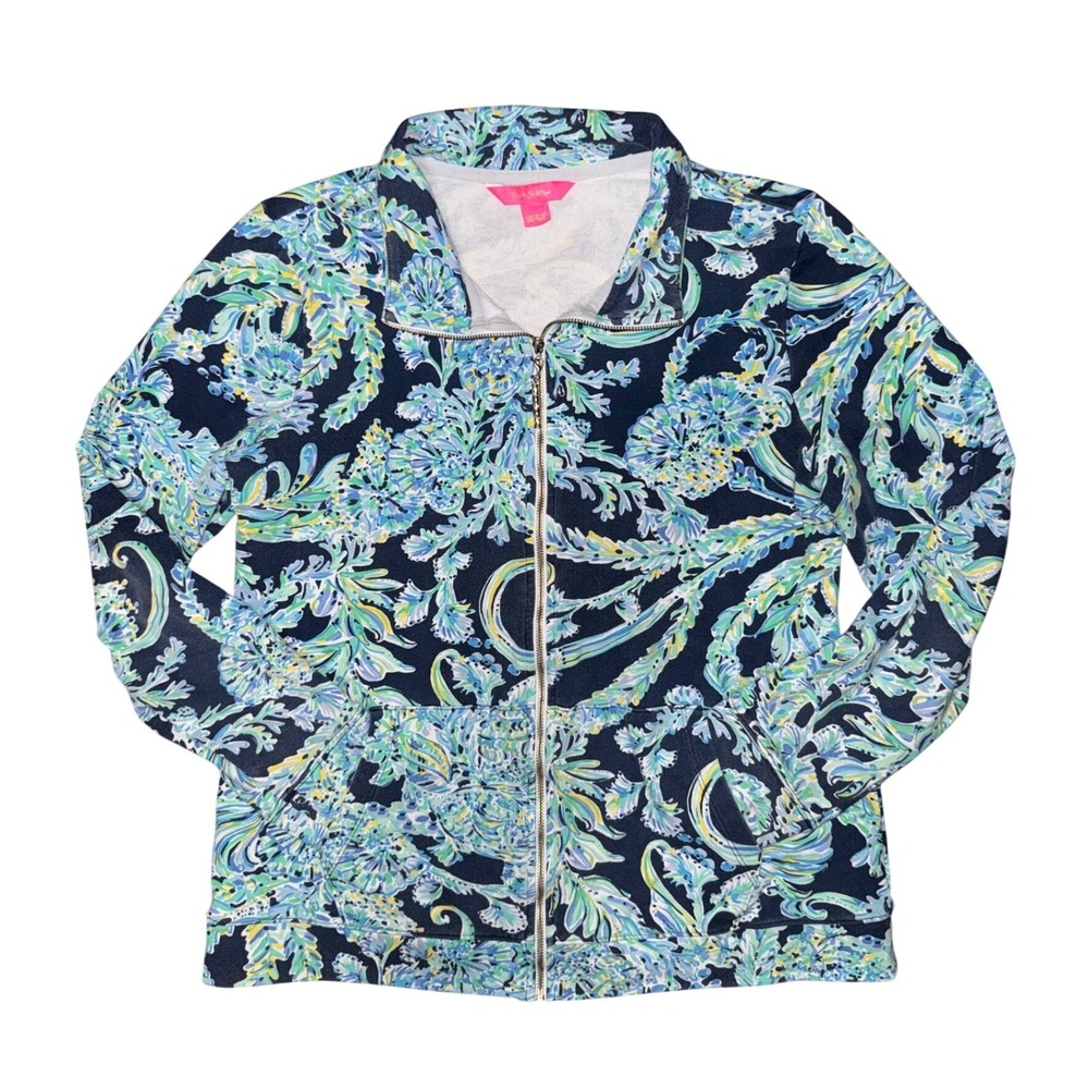 Lilly Pulitzer Betsey Blue Zip Up Jacket High Tide Scuba Doo Preppy Summer UPF50